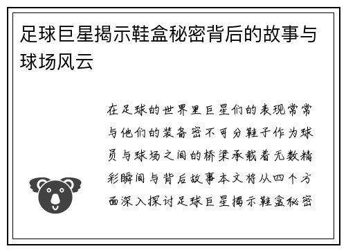 足球巨星揭示鞋盒秘密背后的故事与球场风云
